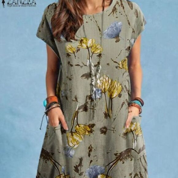 Zanzea Dresses & Skirts - ZANZEA Women Summer Holiday Floral Printed Dress Bohemian Midi Sundress Small